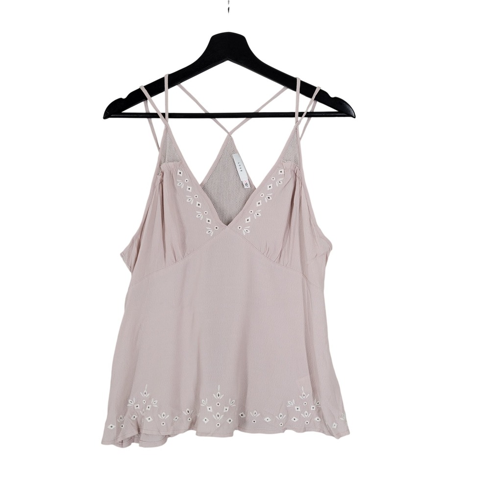 Lush Babydoll Camisole Top Womens Medium Pink Embroidered Mesh Strappy